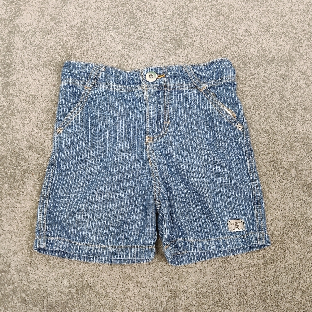 Up Baby Toddler Boy's Jean Shorts Size 3T Pinstripe Blue White 100% Cotton